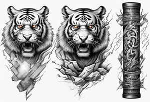 ancient Tiger with lightning for a forearm sleeve tattoo idea