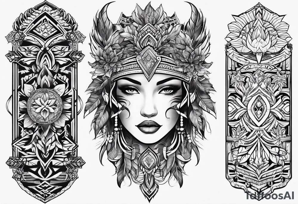 A tattoo with tribal and nature motifs tattoo idea