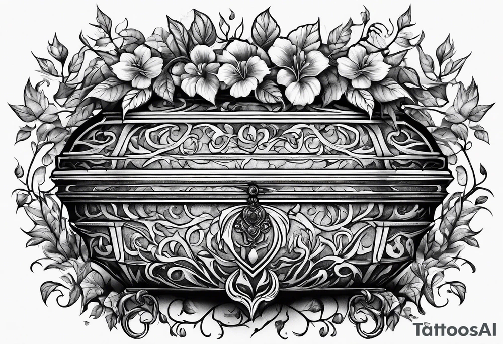 Leafy vines with casket tattoo idea