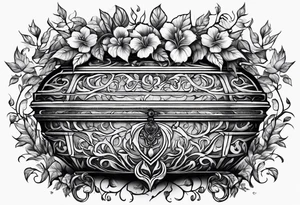 Leafy vines with casket tattoo idea