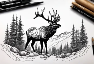 elk mountain forest tattoo idea