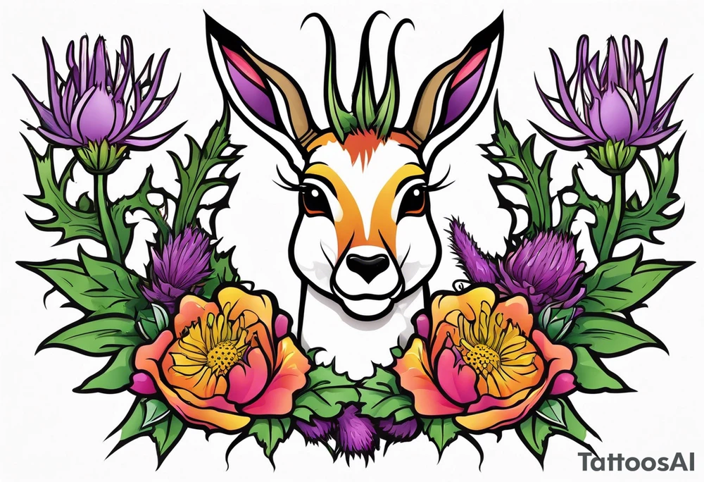 Springbok and scottish thistle tattoo idea
