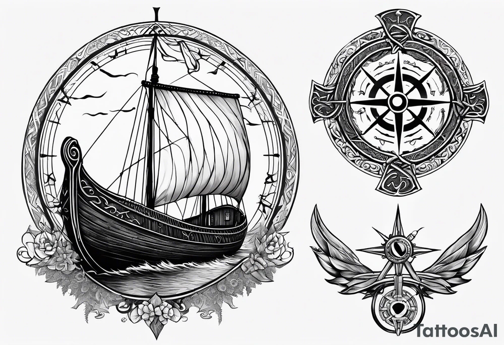 Viking longship, norse compass, Yggdrasil tattoo idea