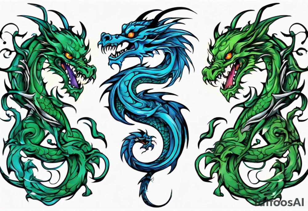ying yang dragon blue & green tattoo idea