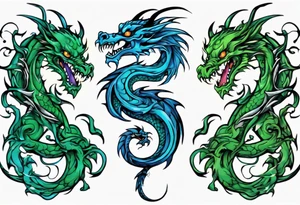 ying yang dragon blue & green tattoo idea