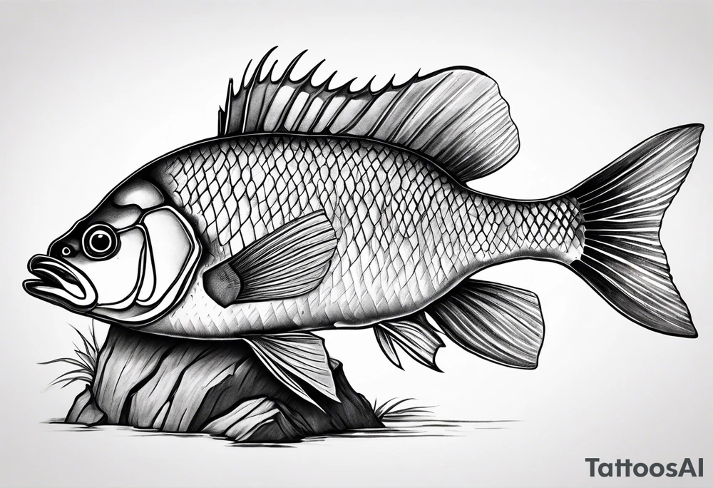 Golden perch on a big log tattoo idea