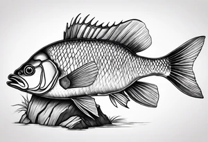 Golden perch on a big log tattoo idea