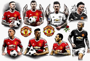 Manchester United legends at a table tattoo idea