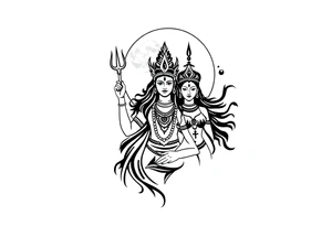 Lord Shiva, Godess Kali, Godess Lilith Together with the moon in the background tattoo idea