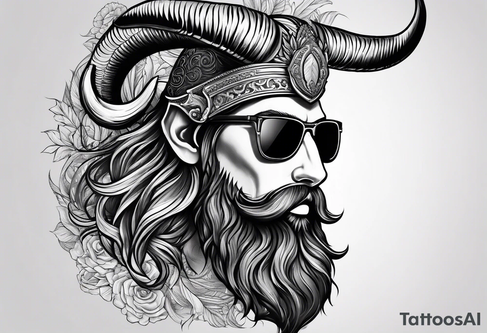 capricorn with beard and sunglasses tattoo idea