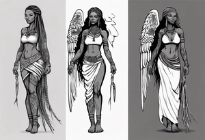African female Viking  angel full body 
slim long face small mouth long braided hair tattoo idea