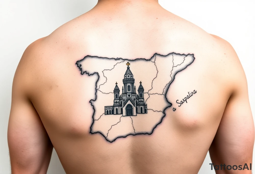 map of Spain with sagrada familia tattoo idea