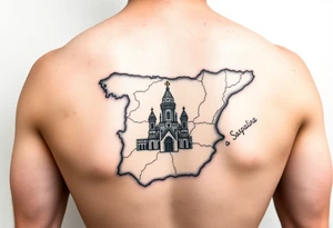 map of Spain with sagrada familia tattoo idea