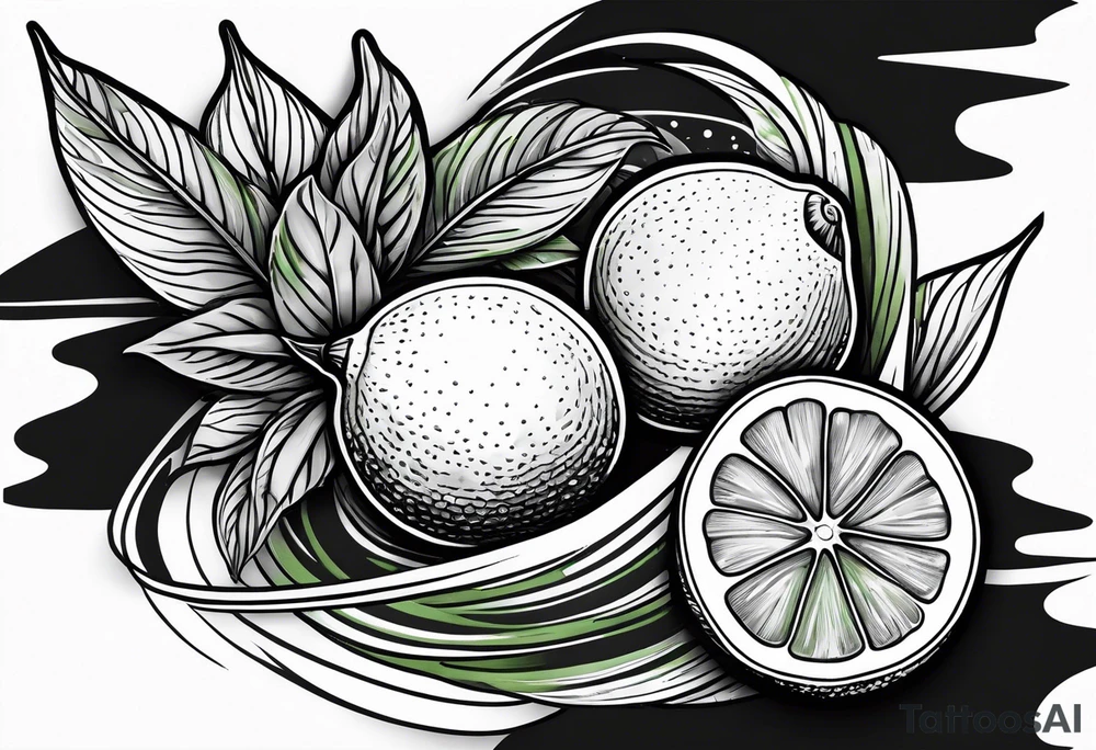 A lemon-Buoy with a green leaf-flag on waves tattoo idea