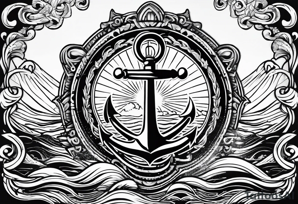 anchor with waves tattoo idea
