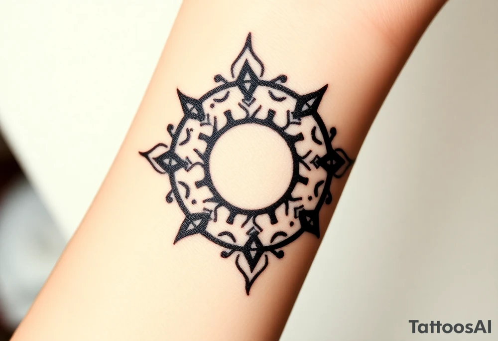 Create a tattoo that writes the Hindi word "Anichya" with A circle or spiral, which represents the cyclical nature of life and death tattoo idea