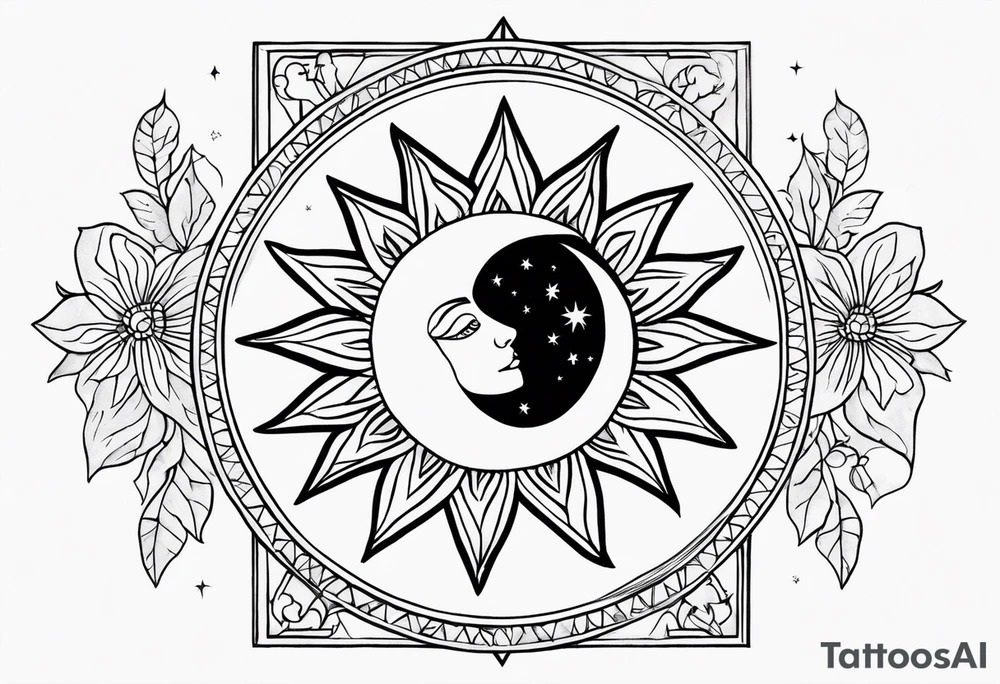 Tarot card whimsy, floral, sun star moon tattoo idea
