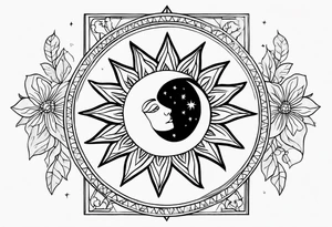 Tarot card whimsy, floral, sun star moon tattoo idea