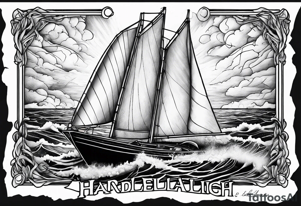 Sailboat with torn sail with the words hard fought hallelujah under it tattoo idea