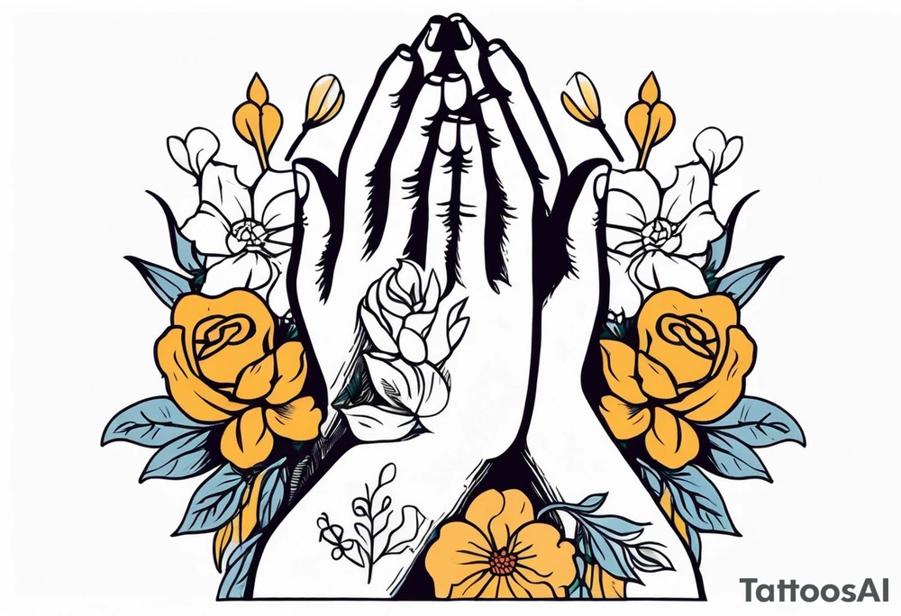 hands praying with flowers tattoo idea
