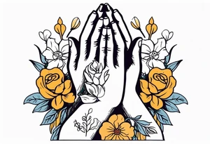 hands praying with flowers tattoo idea