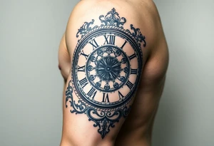 vintage roman numerals within ornate clockwork mechanism tattoo idea