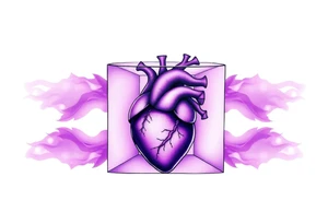 A translucent purple cube with an anatomical heart inside tattoo idea