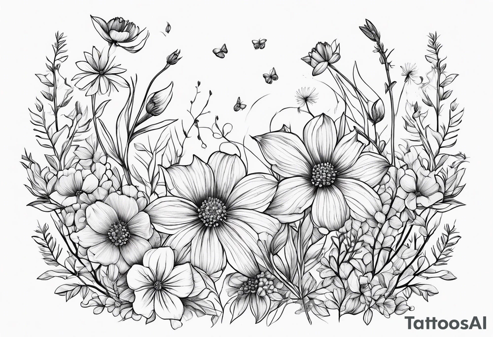 Wildflowers, smaller, vertical tattoo idea