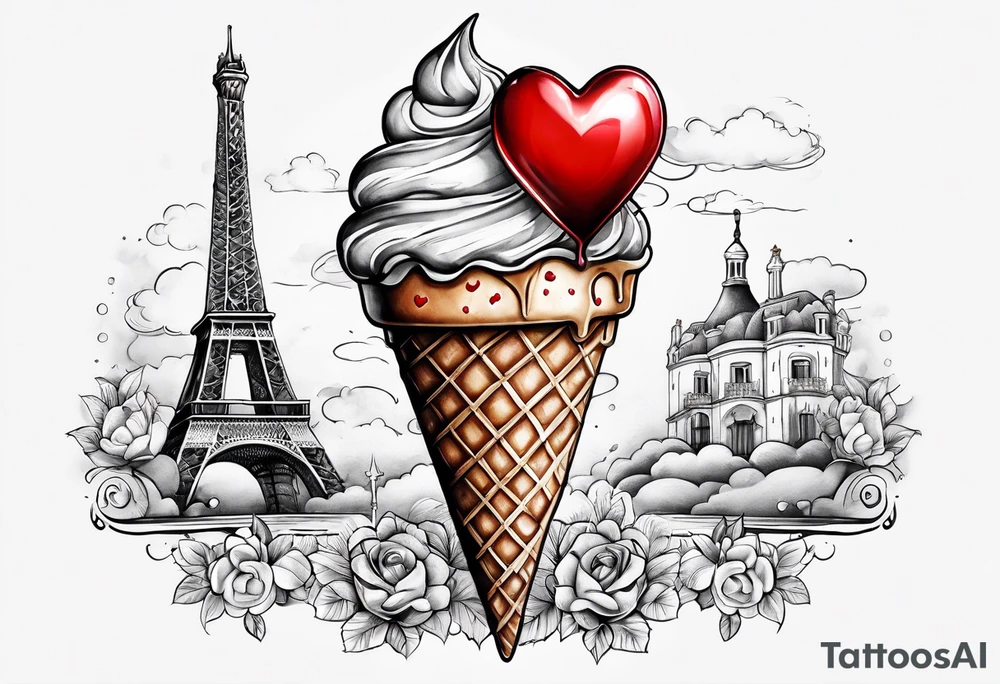 small ice cream cone with small red heart on it somewhere while representing Paris tattoo idea small ice cream cone with small red heart on it somewhere while representing Paris tattoo idea