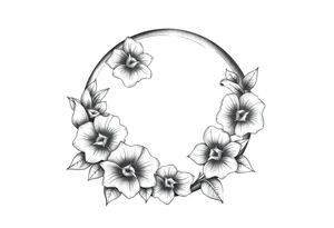 moon-shaped flowers tattoo idea