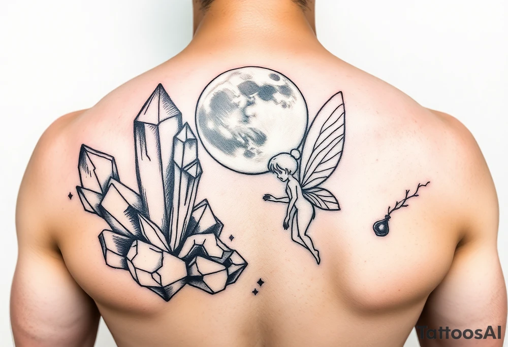 crystals and the moon and tinkerbell tattoo idea