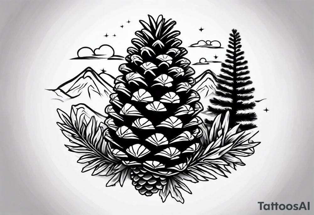 Pinecone transforming to a mountain tattoo idea