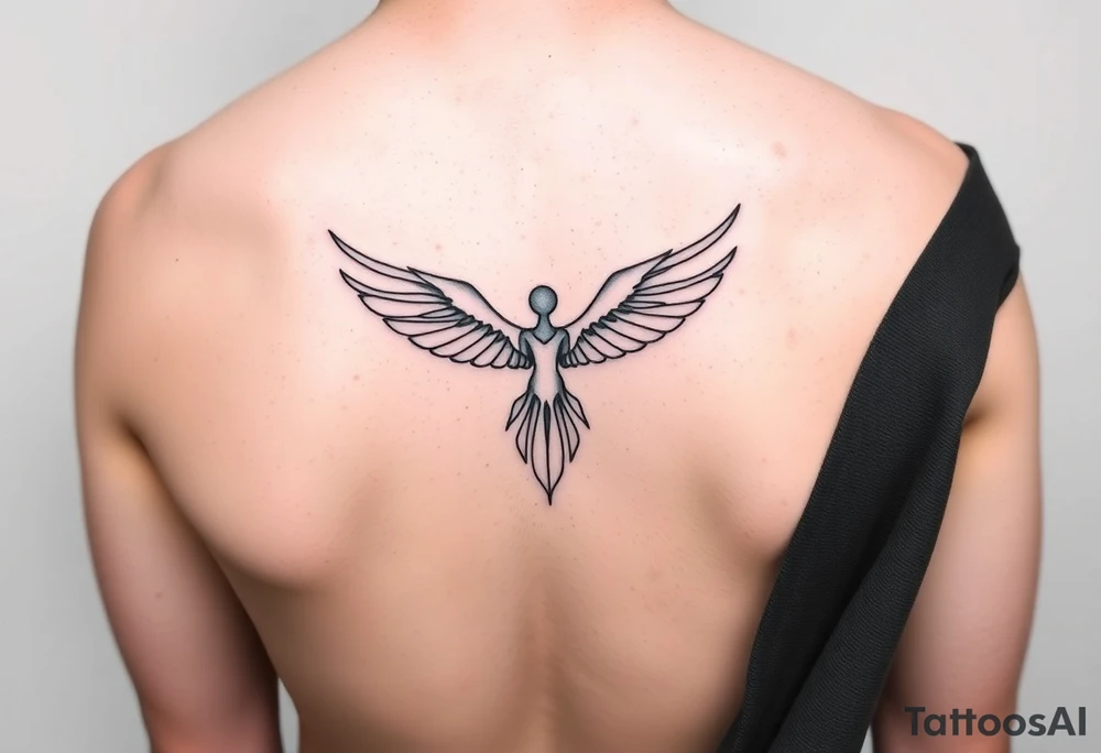 A minimalist and symbolic tattoo representing self-discovery, freedom, and acceptance. Incorporate flowing silhouettes, abstract lines, or interconnected shapes that evoke a sense of unity, growth, and emotional strength. Keep the design elegant, modern, and deeply meaningful. tattoo idea