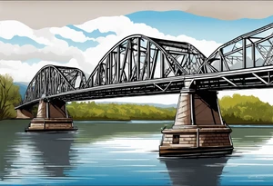steel truss cantilever bridge over river, tattoo idea