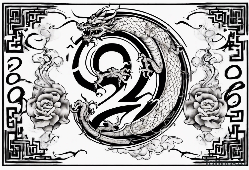 Number 24 with a Chinese dragon around it tattoo idea