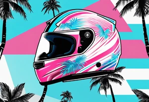 Formula 1 Helment with the Miami logo a palm tree and pink black and light blue colors tattoo idea