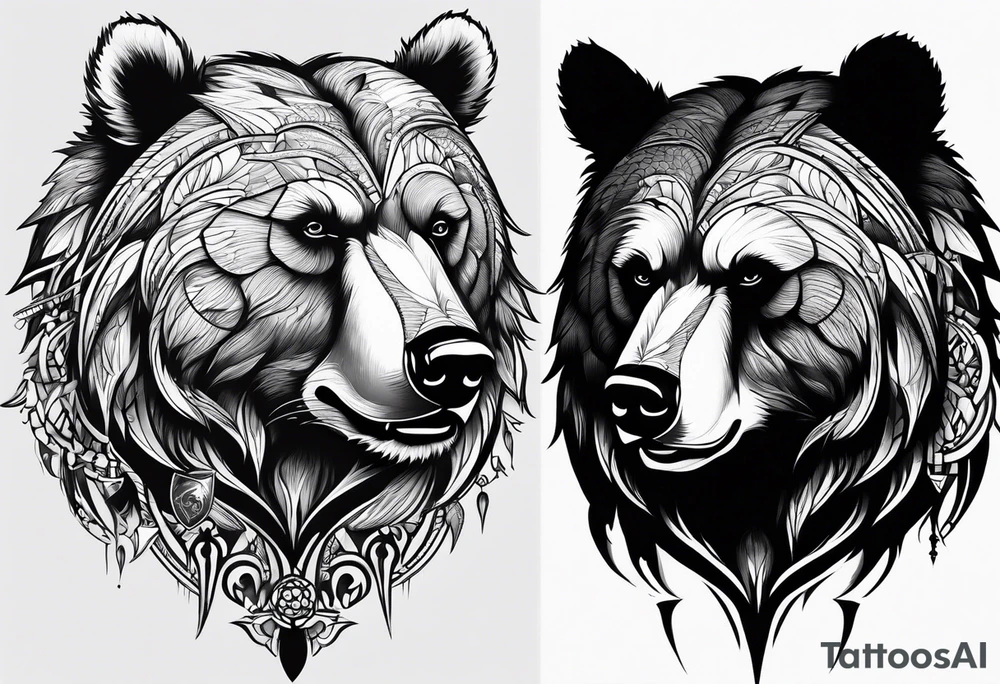 Insane killing bear Gothic primal tattoo idea
