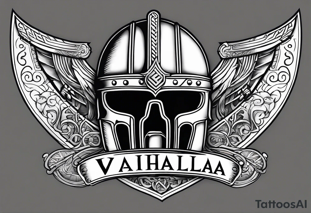Valhalla viking helmet 
Sword shield tattoo idea