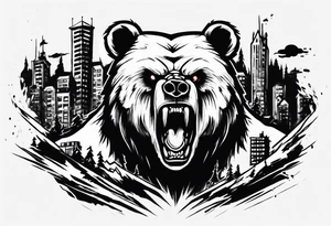 Angry bear coming up behind a city tattoo idea