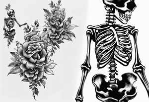 a full body skeleton sitting with his heart in his hand tattoo idea