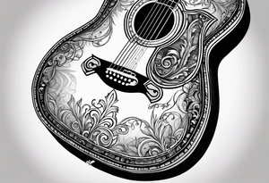 sketch the words "suffer no fool" on an old beat up acoustic guitar tattoo idea