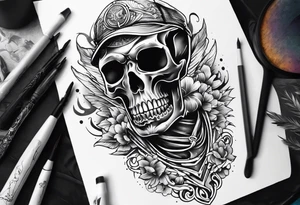 Surfing skeleton tattoo idea