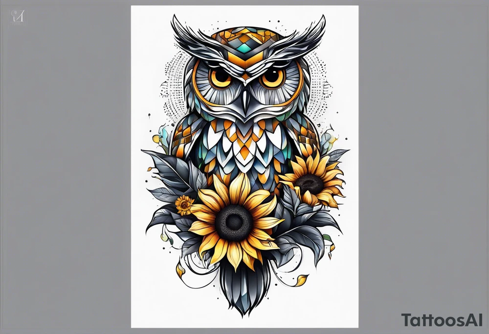 Owl and sunflower sleeve tattoo idea