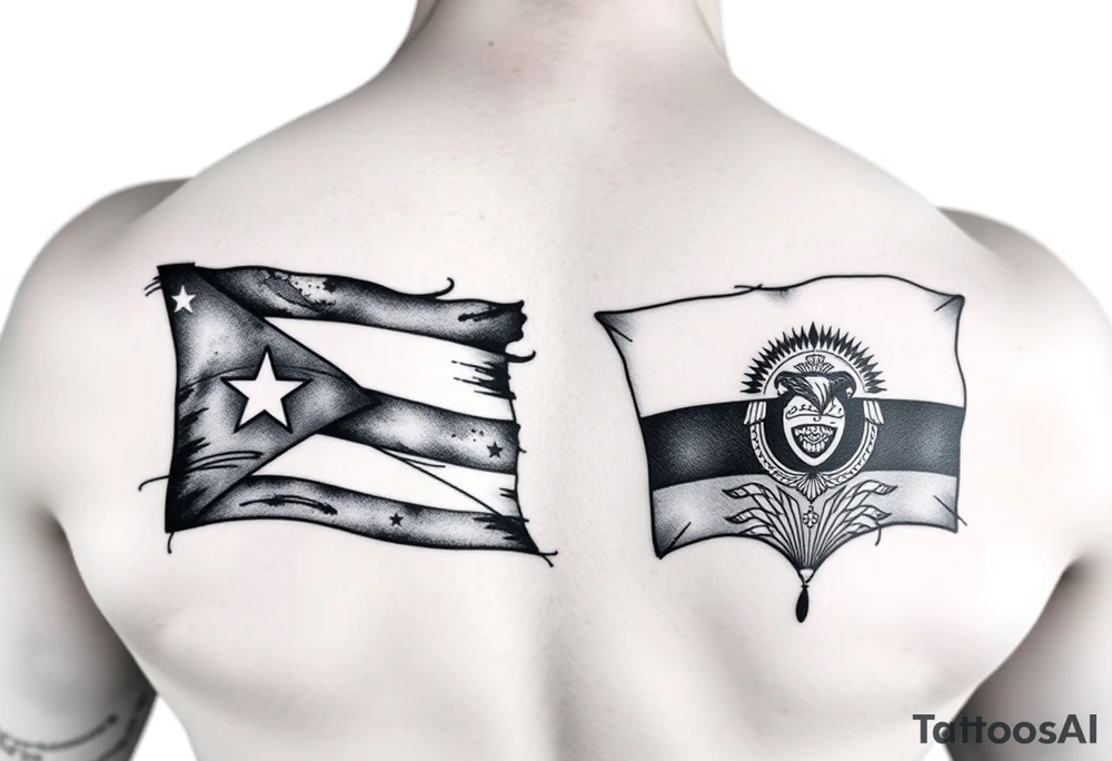 he representative elements of Puerto Rico and Ecuador, highlighting their flags, colors, and cultural symbols in a fluid and harmonious style. tattoo idea