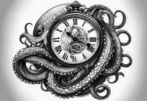 to be drawn in the arm, pocket watch wrapped under an aggressive octopus in side view tattoo idea