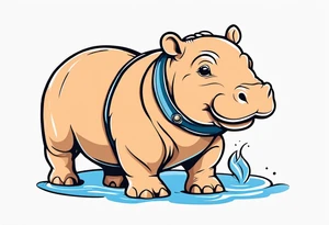 Baby hippo wearing overalls tattoo idea