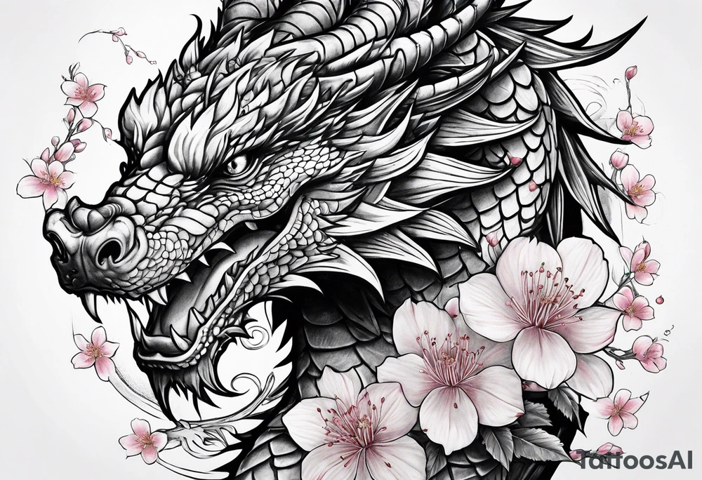 dragon with cherry blossom forearm tattoo idea