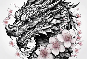 dragon with cherry blossom forearm tattoo idea