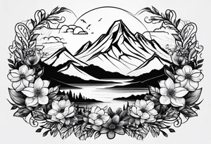 mountain with flowers tattoo idea