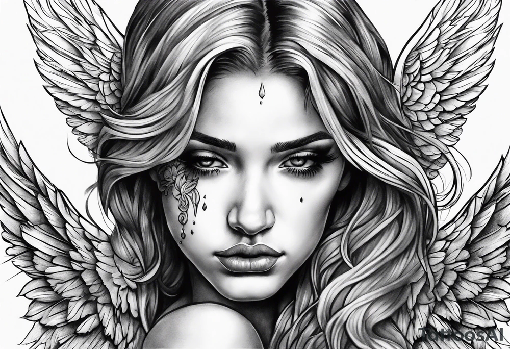 crying broken angel tattoo idea